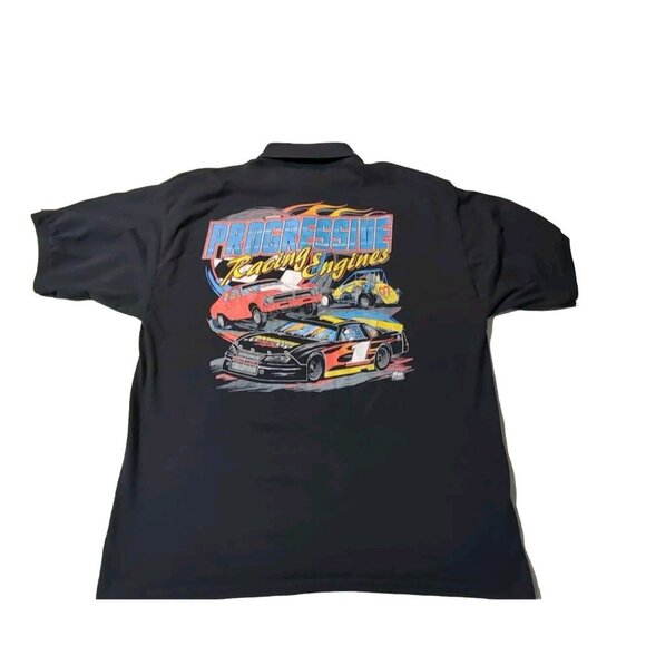 Vintage Y2K Progressive Racing Engines Polo Shirt Men XXL Black Graphic Polo - Picture 10 of 10